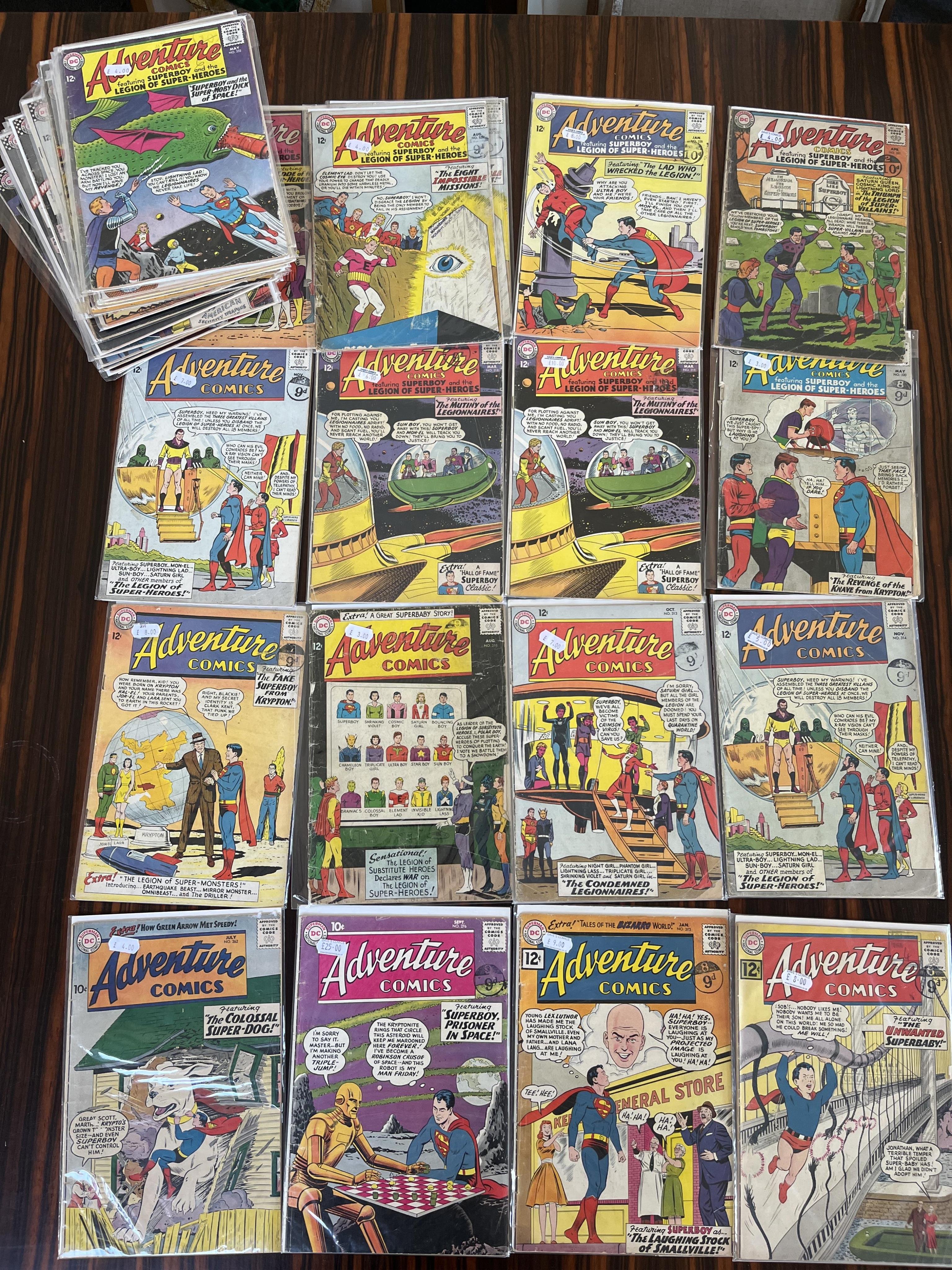 Adventure Comics, DC comics, 1959-1967, 37 issues between #262–354, comprising, #262 [minor key], #276, #292 [minor key], #299 [minor key], #309 [minor key], #311, #313, #314 x2, #318 [minor key] x2, #320 [minor key], #3